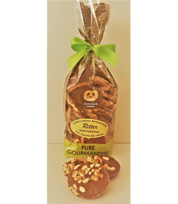 Sachet de palets chocolat lait aux brisures de bretzels 140gr