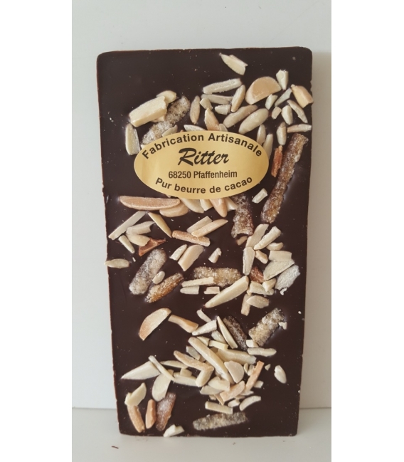 Tablette chocolat noir aux éclats d'amandes et écorces d'orange    100g