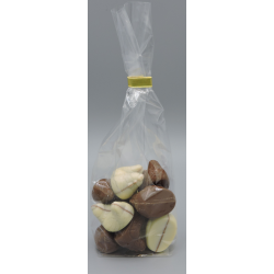 SACHET POULES FOURREES PRALINE 130GRS CHOCOLAT LAIT ET BLANC