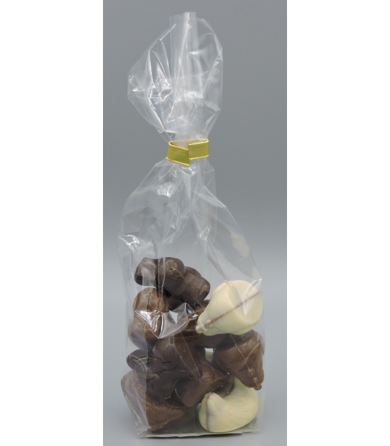 SACHET ANIMAUX FOURRES PRALINE 130GRS CHOCOLAT LAIT, NOIR, BLANC