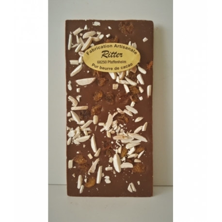 Tablette chocolat lait amandes raisins secs 100g